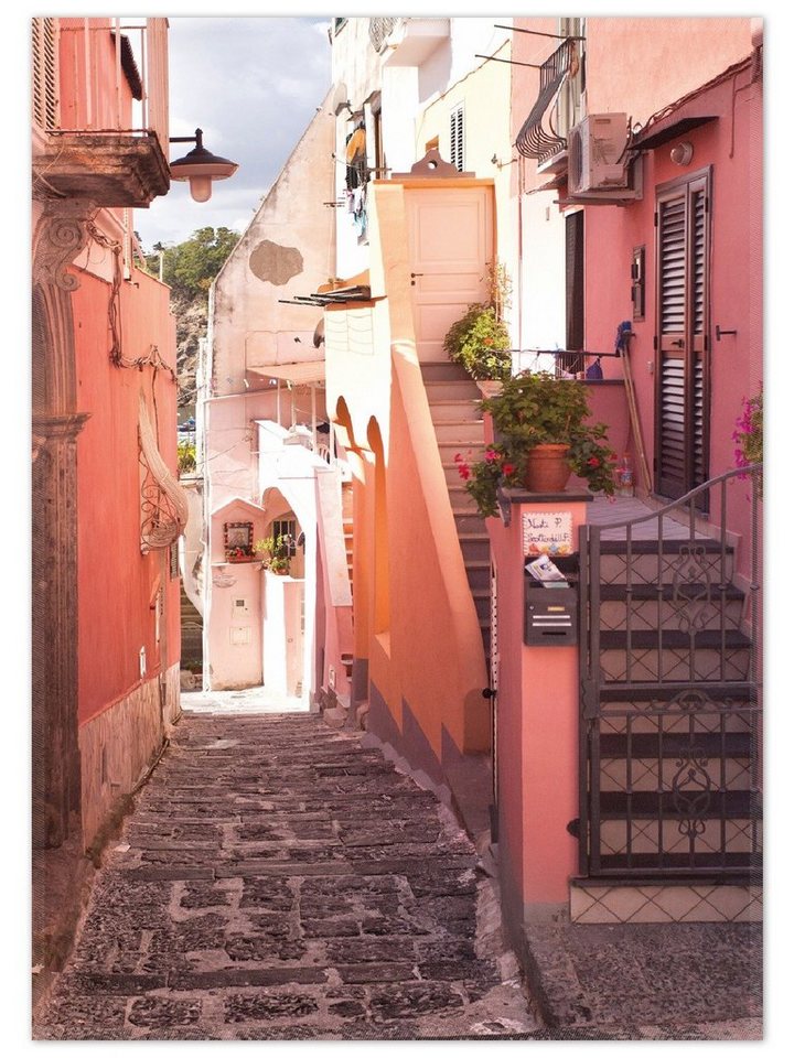 Teppich Südländische Gasse- Italien bei Sonnenschein, Wallario, rechteckig, rutschfest von Wallario