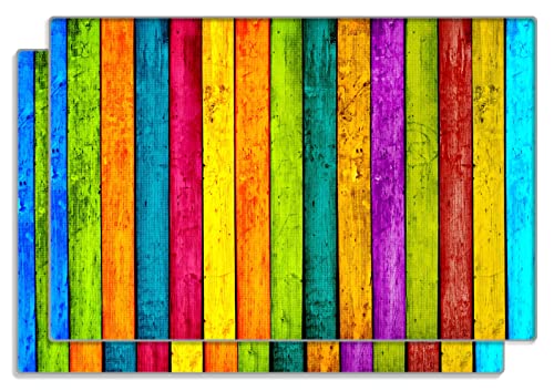 Wallario 2er Set Frühstücksbrettchen aus Glas, Glasunterlage, Glasbrettchen Buntes Holz - Bunte Streifen mit Farbe und Holzstruktur, Größe 30 x 20 cm, Sicherheitsglas Wallario 2er Set Frühstücksbrettchen aus Glas, Glasunterlage, Glasbrettchen Buntes Holz - Bunte Streifen mit Farbe und Holzstruktur, Größe 30 x 20 cm, Sicherheitsglas von Wallario