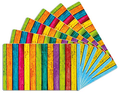 Wallario 6er Set Frühstücksbrettchen aus Glas, Glasunterlage, Glasbrettchen Buntes Holz - Bunte Streifen mit Farbe und Holzstruktur, Größe 14 x 23 cm, Sicherheitsglas von Wallario