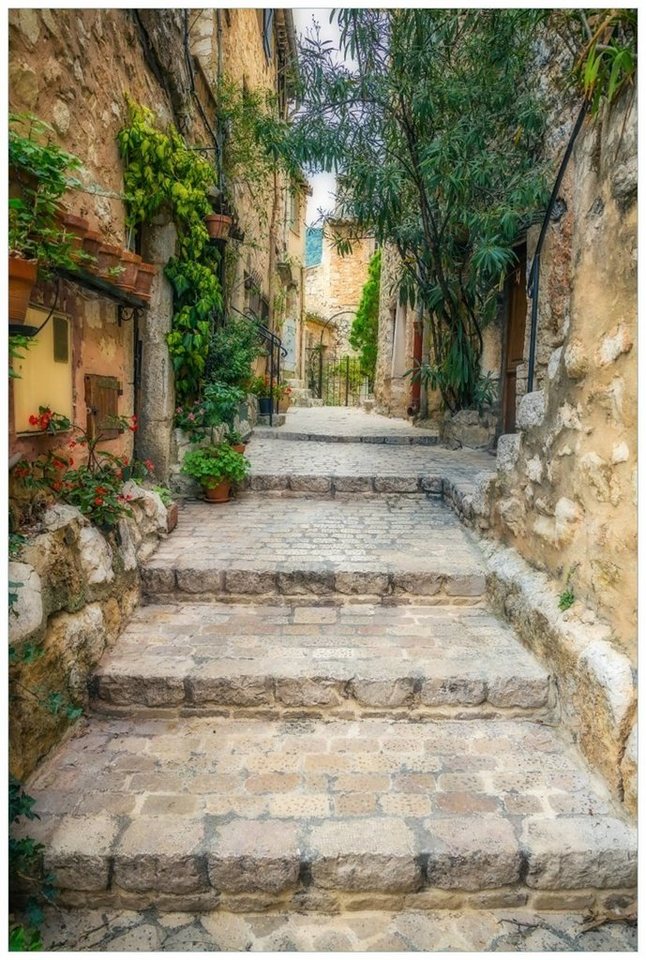 Wallario Acrylglasbild, Alte steinerne Gasse in Südfrankreich, in verschiedenen Ausführungen von Wallario