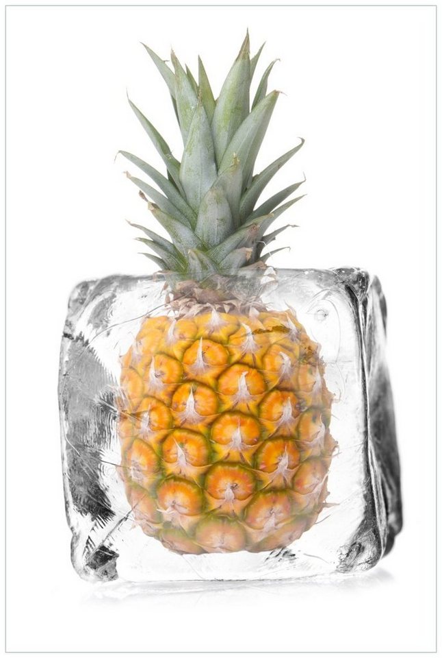 Wallario Acrylglasbild, Ananas in Eiswürfel - Eiskaltes Obst, in verschiedenen Ausführungen von Wallario