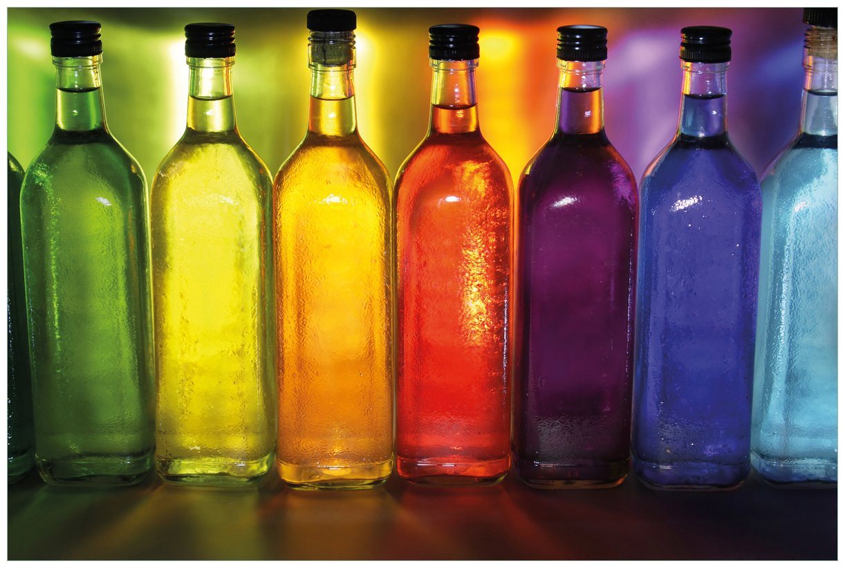 Wallario Acrylglasbild, Bunte Flaschen im Regal, in verschiedenen Ausführungen von Wallario