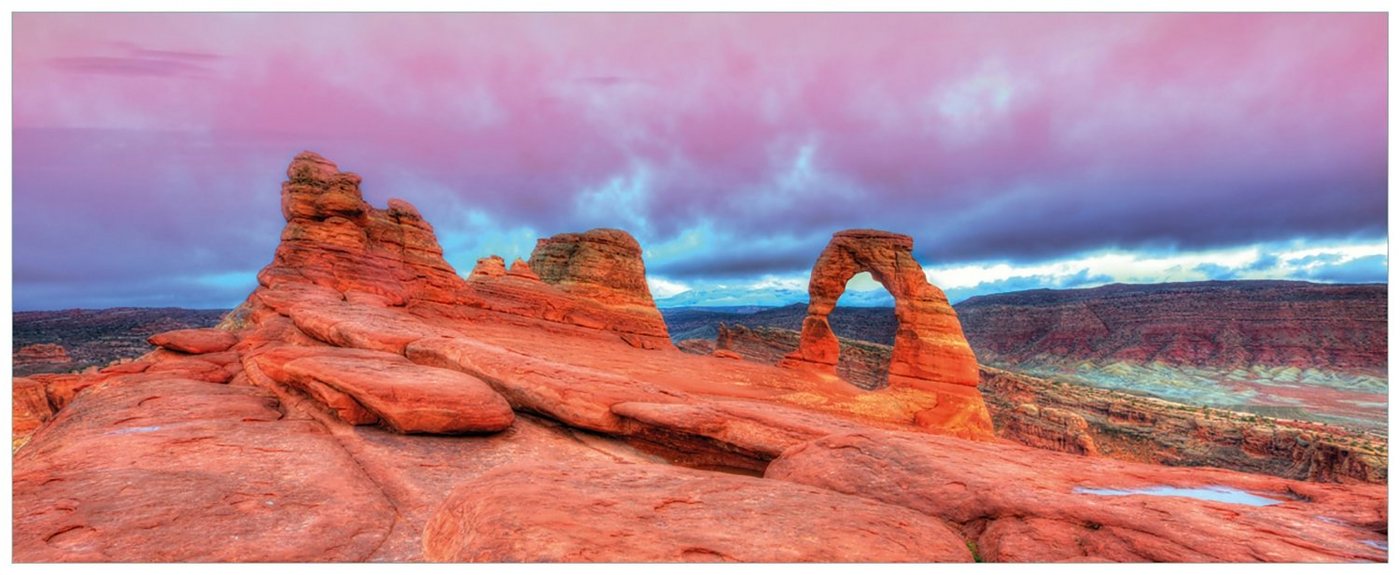 Wallario Acrylglasbild, Farbenfrohes Naturdenkmal - Steinbogen im Nationalpark Arches, in verschiedenen Ausführungen von Wallario