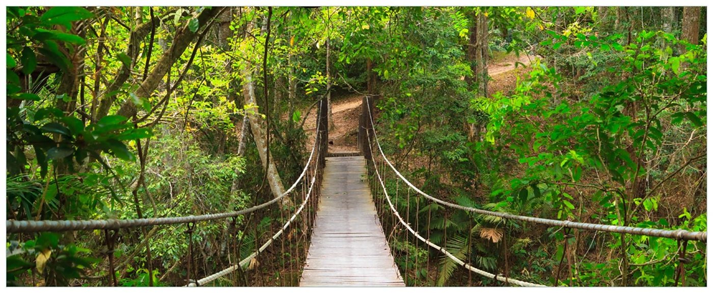 Wallario Acrylglasbild, Hängebrücke im Urwald grüner Dschungel, in verschiedenen Ausführungen von Wallario