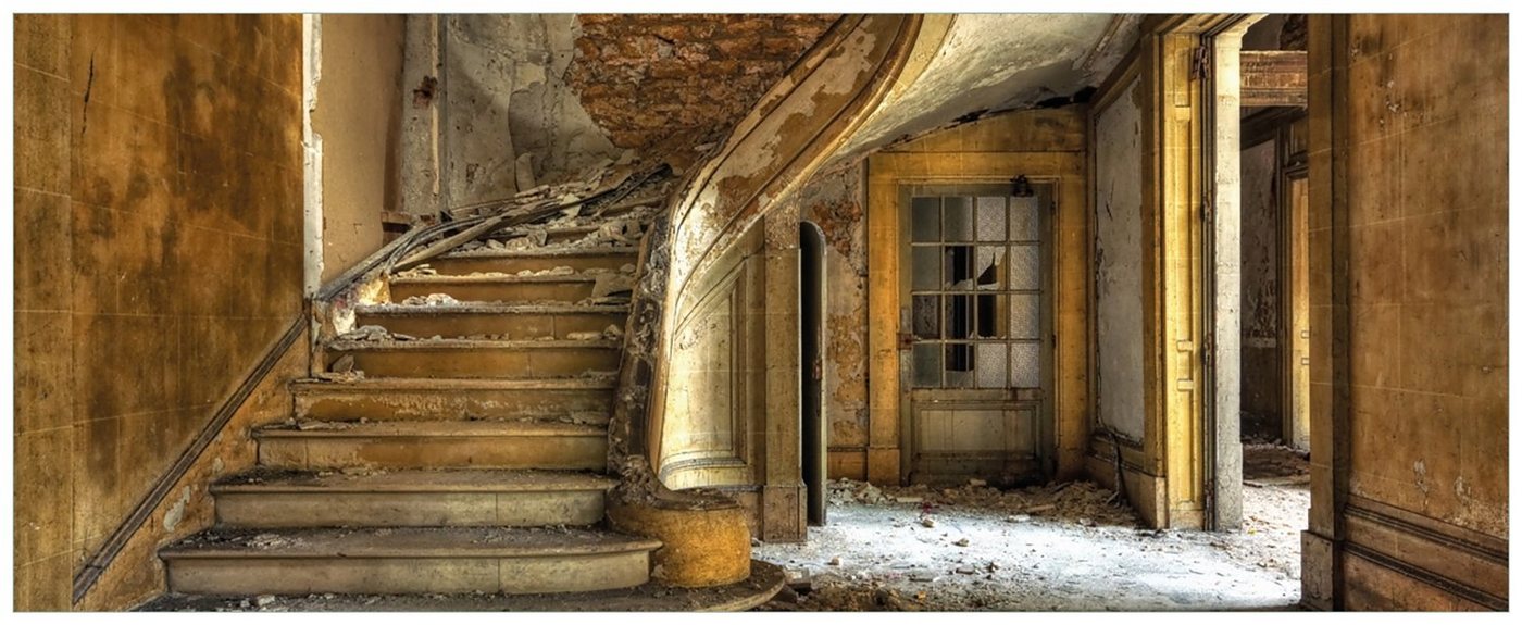 Wallario Acrylglasbild, Massive Steintreppe in herrenlosem Haus, in verschiedenen Ausführungen von Wallario