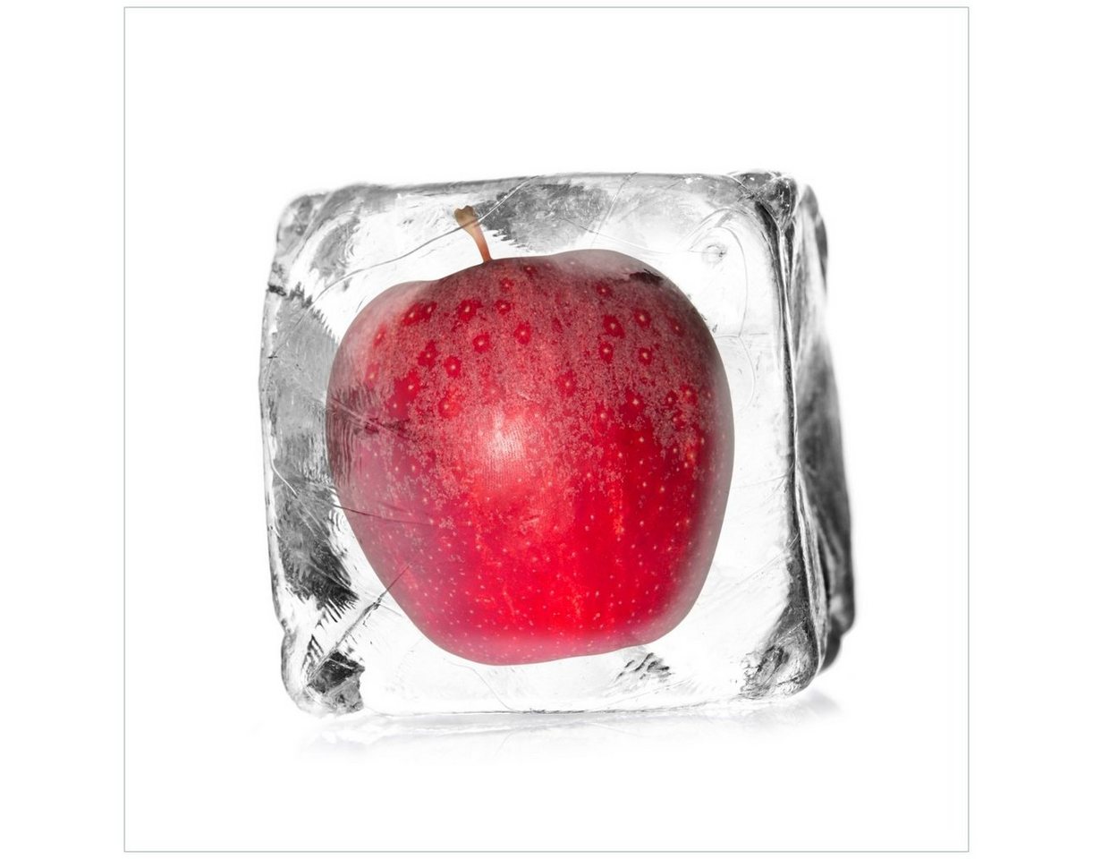 Wallario Acrylglasbild, Roter Apfel in Eiswürfel - Eiskaltes Obst, in verschiedenen Ausführungen von Wallario