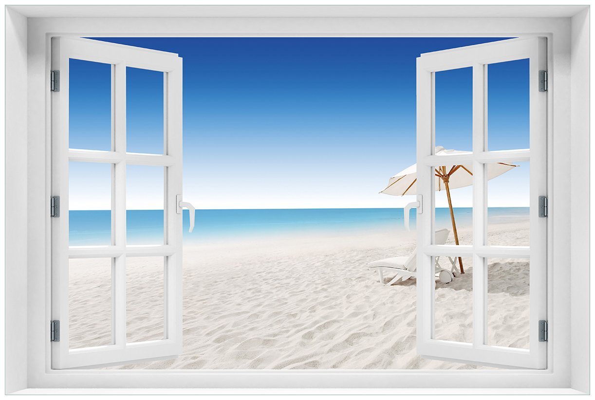 Wallario Acrylglasbild, Sonnenliege am weißen Strand unter blauem Himmel, in verschiedenen Ausführungen Wallario Acrylglasbild, Sonnenliege am weißen Strand unter blauem Himmel, in verschiedenen Ausführungen von Wallario