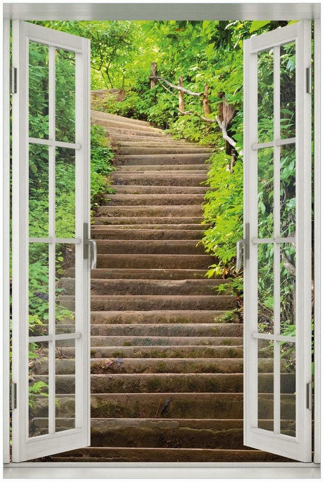 Wallario Acrylglasbild, Steintreppe im Wald, in verschiedenen Ausführungen von Wallario