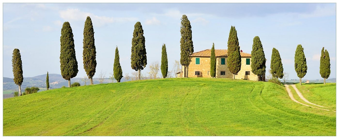 Wallario Acrylglasbild, Villa auf einem Hügel in der Toskana, in verschiedenen Ausführungen von Wallario