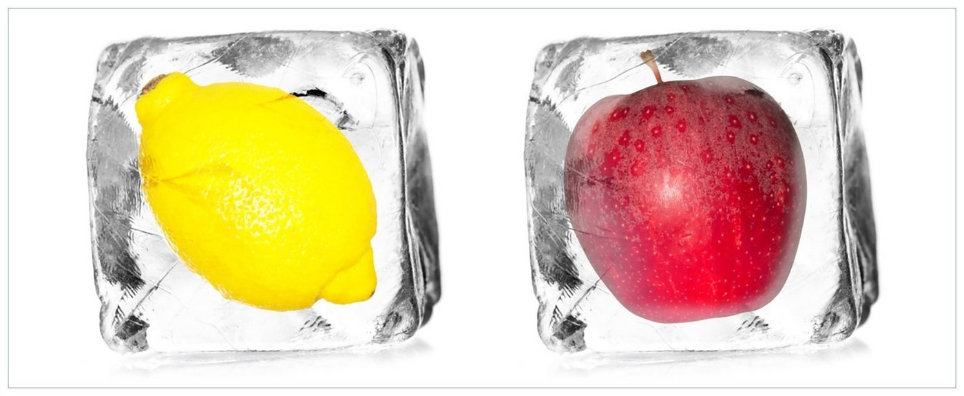 Wallario Acrylglasbild, Zitrone in Eiswürfel - Eiskaltes Obst, in verschiedenen Ausführungen von Wallario