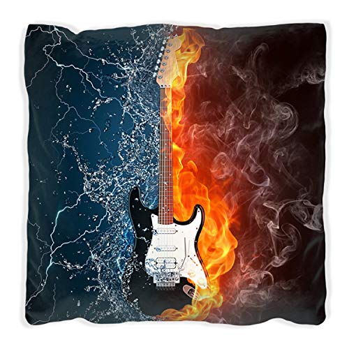 Wallario Dekokissen 40 x 40 cm mit weißer Rückseite, Feuer-Wasser-Gitarre, Kuschelkissen mit weicher Plüsch-Oberfläche von Wallario