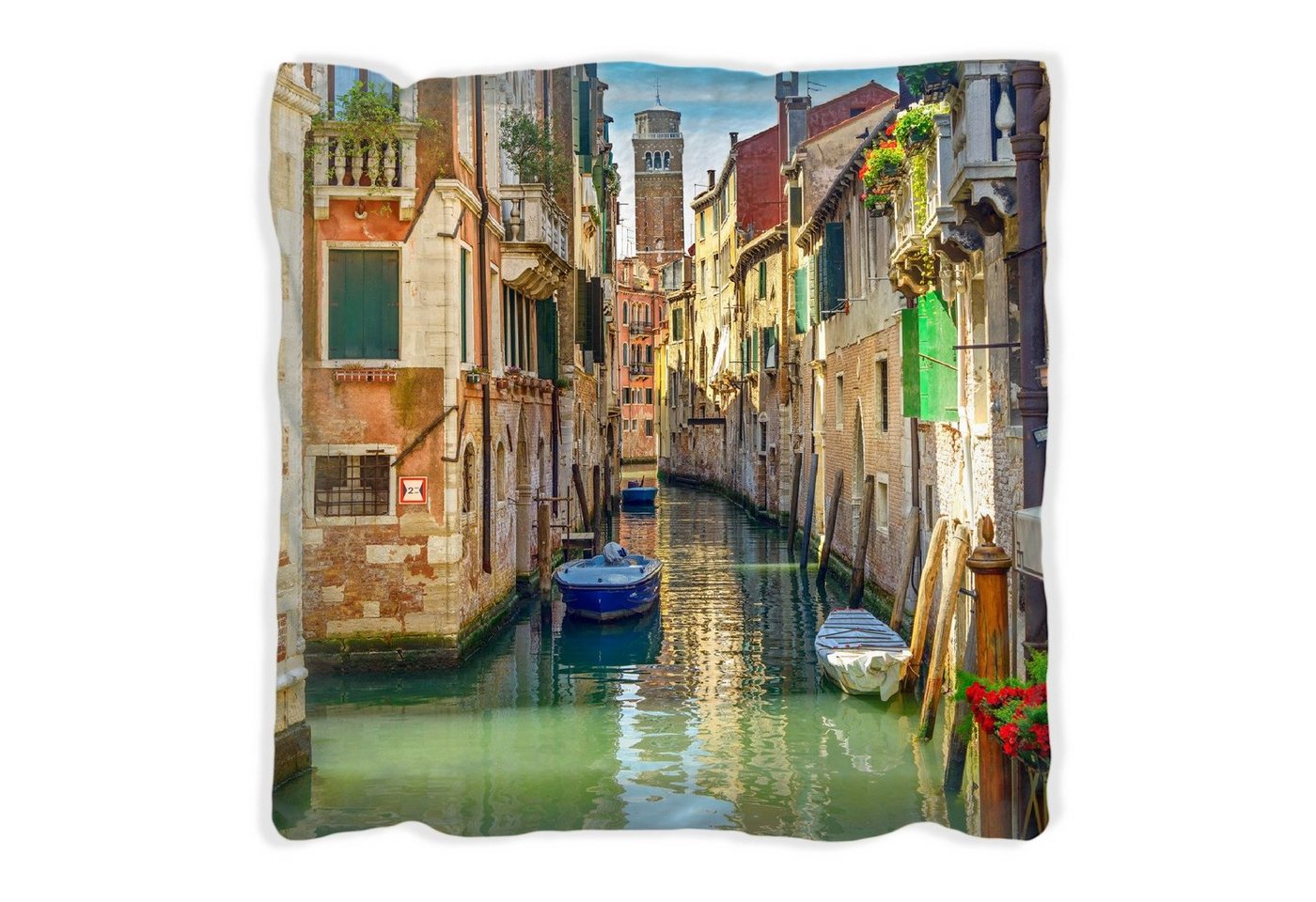 Wallario Dekokissen Urlaub in Venedig Kanal zwischen bunten Häusern, handgenäht von Wallario