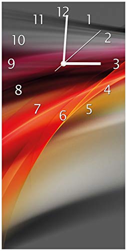 Wallario Design-Wanduhr, Acrylglasuhr Größe 30 x 60 cm, weiße Zeiger, Motiv Schwarz rot pink - Abstraktes Design von Wallario