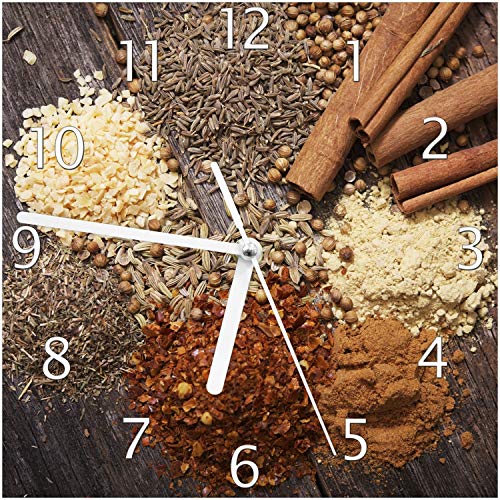 Wallario Design-Wanduhr Aromatische trockene Gewürze in der Küche aus Glas, Motiv-Uhr Größe 20 x 20 cm, weiße Zeiger Wallario Design-Wanduhr Aromatische trockene Gewürze in der Küche aus Glas, Motiv-Uhr Größe 20 x 20 cm, weiße Zeiger von Wallario