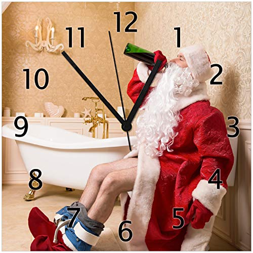 Wallario Design-Wanduhr Betrunkener Weihnachtsmann mit Weinflasche auf dem Klo aus Glas, Motiv-Uhr Größe 30 x 30 cm, Schwarze Zeiger Wallario Design-Wanduhr Betrunkener Weihnachtsmann mit Weinflasche auf dem Klo aus Glas, Motiv-Uhr Größe 30 x 30 cm, Schwarze Zeiger von Wallario