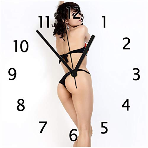 Wallario Design-Wanduhr Bikinifigur aus Glas, Motiv-Uhr Größe 30 x 30 cm, Schwarze Zeiger von Wallario