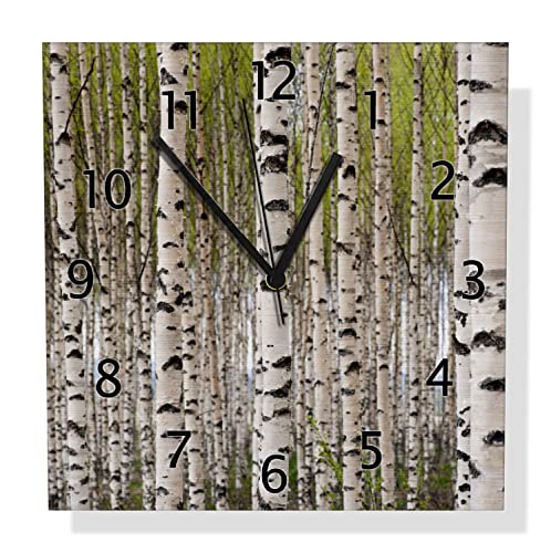 Wallario Design Wanduhr Birkenwald - Baumstämme in schwarz weiß aus Aluverbund, Alu-Uhr Größe 30 x 30 cm, Schwarze Zeiger mit Metalloptik Wallario Design Wanduhr Birkenwald - Baumstämme in schwarz weiß aus Aluverbund, Alu-Uhr Größe 30 x 30 cm, Schwarze Zeiger mit Metalloptik von Wallario