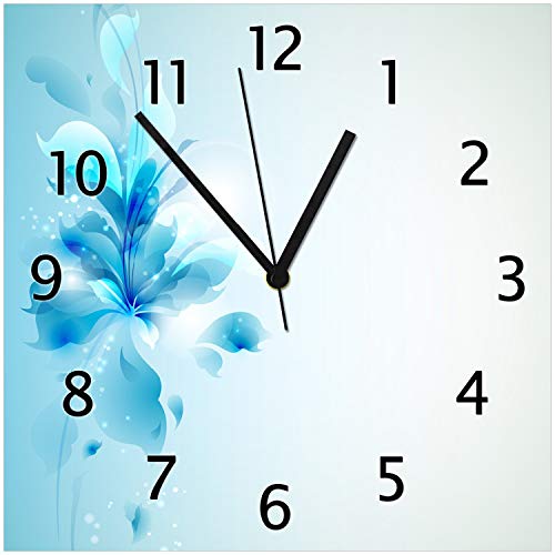 Wallario Design-Wanduhr Blaues Blumenbuket aus Glas, Motiv-Uhr Größe 30 x 30 cm, Schwarze Zeiger von Wallario