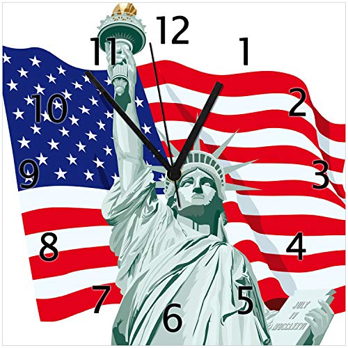 Wallario Design-Wanduhr Freiheitsstatue USA aus Glas, Motiv-Uhr Größe 30 x 30 cm, Schwarze Zeiger von Wallario