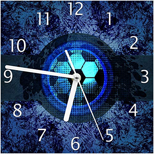 Wallario Design-Wanduhr Fußball Design - Abstraktes Muster in blau aus Glas, Motiv-Uhr Größe 20 x 20 cm, weiße Zeiger von Wallario