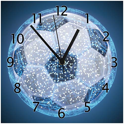 Wallario Design-Wanduhr Fußball digital - Netzwerk in blau aus Glas, Motiv-Uhr Größe 30 x 30 cm, Schwarze Zeiger Wallario Design-Wanduhr Fußball digital - Netzwerk in blau aus Glas, Motiv-Uhr Größe 30 x 30 cm, Schwarze Zeiger von Wallario