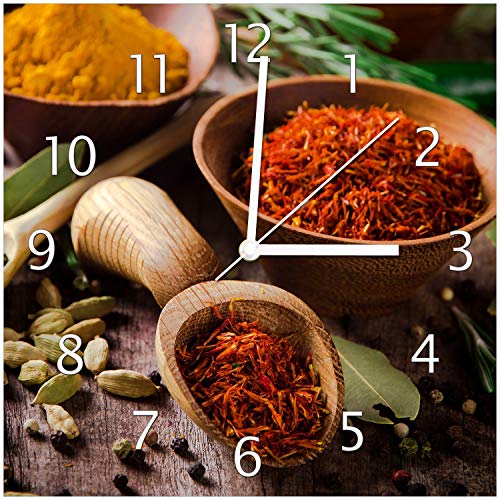 Wallario Design-Wanduhr Gewürze und Kräuter aus Glas, Motiv-Uhr Größe 30 x 30 cm, weiße Zeiger Wallario Design-Wanduhr Gewürze und Kräuter aus Glas, Motiv-Uhr Größe 30 x 30 cm, weiße Zeiger von Wallario