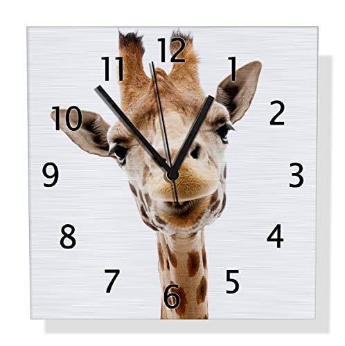 Wallario Design Wanduhr Giraffenkopf aus Aluverbund, Alu-Uhr Größe 30 x 30 cm, Schwarze Zeiger mit Metalloptik von Wallario
