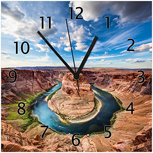 Wallario Design-Wanduhr Grand Canyon aus Glas, Motiv-Uhr Größe 30 x 30 cm, Schwarze Zeiger von Wallario