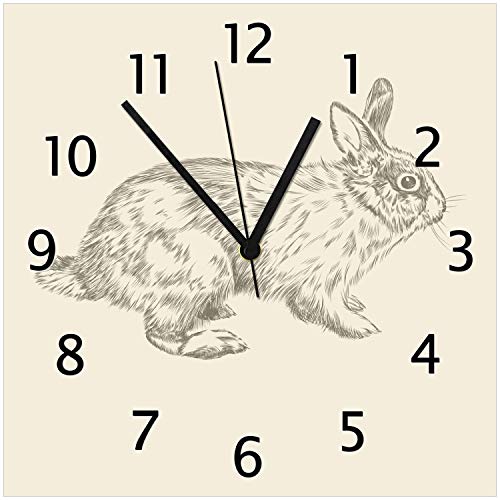 Wallario Design-Wanduhr Hase als illustrierte Bleistiftzeichnung aus Glas, Motiv-Uhr Größe 30 x 30 cm, Schwarze Zeiger von Wallario