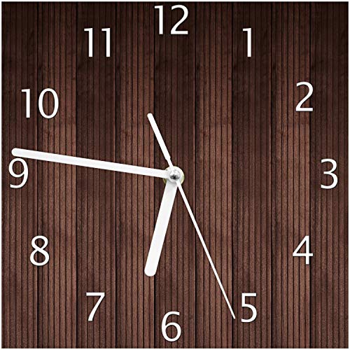 Wallario Design-Wanduhr Holzmuster - Oberfläche mit Holzmaserung VII aus Glas, Motiv-Uhr Größe 20 x 20 cm, weiße Zeiger von Wallario