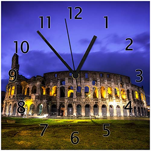 Wallario Design-Wanduhr Italien bei Nacht - Kollosseum in Rom, beleuchtet am Abend aus Glas, Motiv-Uhr Größe 30 x 30 cm, Schwarze Zeiger Wallario Design-Wanduhr Italien bei Nacht - Kollosseum in Rom, beleuchtet am Abend aus Glas, Motiv-Uhr Größe 30 x 30 cm, Schwarze Zeiger von Wallario