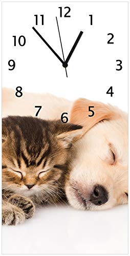 Wallario Design-Wanduhr Katze und Hund in Harmonie - Kuschelnde Tiere aus Glas, Motiv-Uhr Größe 30 x 60 cm, Schwarze Zeiger Wallario Design-Wanduhr Katze und Hund in Harmonie - Kuschelnde Tiere aus Glas, Motiv-Uhr Größe 30 x 60 cm, Schwarze Zeiger von Wallario