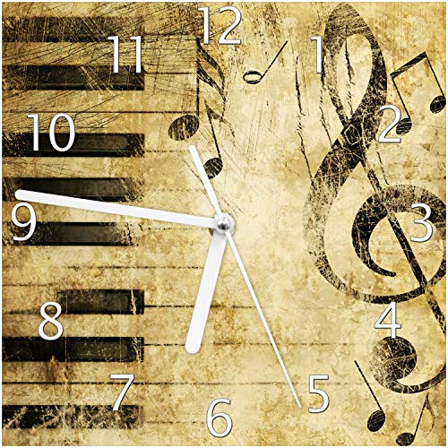 Wallario Design-Wanduhr Musik als Leidenschaft Notenschlüssel in braun aus Glas, Motiv-Uhr Größe 20 x 20 cm, weiße Zeiger von Wallario