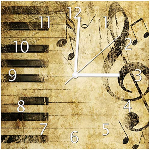 Wallario Design-Wanduhr Musik als Leidenschaft Notenschlüssel in braun aus Glas, Motiv-Uhr Größe 30 x 30 cm, weiße Zeiger von Wallario