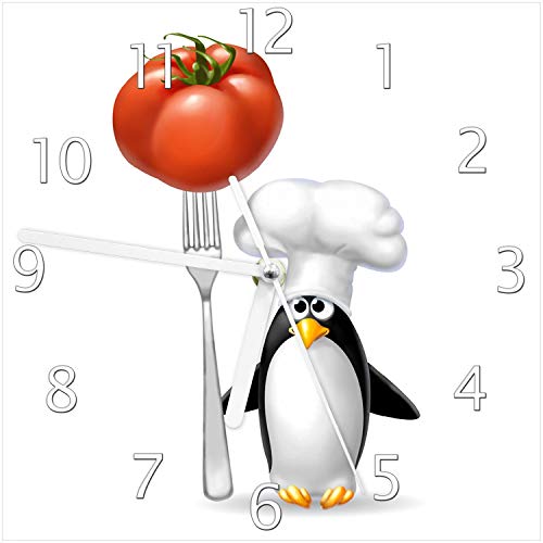 Wallario Design-Wanduhr Pinguin Koch aus Glas, Motiv-Uhr Größe 20 x 20 cm, weiße Zeiger von Wallario