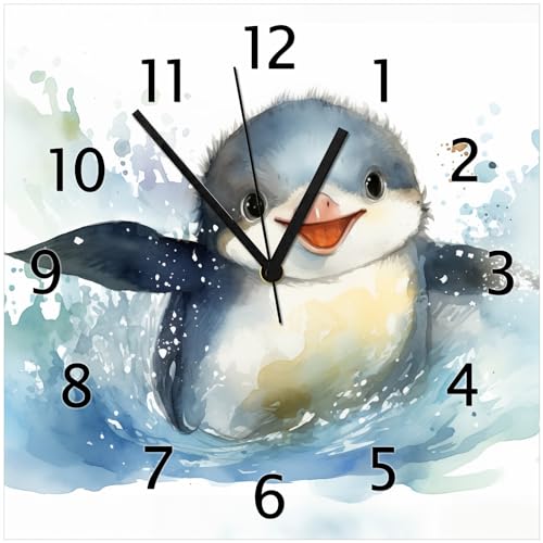 Wallario Design-Wanduhr Pinguin in Aquarell aus Glas, Motiv-Uhr Größe 30 x 30 cm, Schwarze Zeiger Wallario Design-Wanduhr Pinguin in Aquarell aus Glas, Motiv-Uhr Größe 30 x 30 cm, Schwarze Zeiger von Wallario