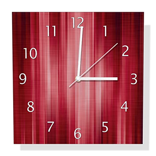 Wallario Design Wanduhr Rot und schwarz gestreift - Abstraktes Streifenmuster aus Aluverbund, Alu-Uhr Größe 30 x 30 cm, weiße Zeiger mit Metalloptik von Wallario