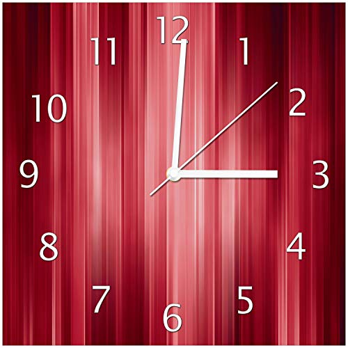 Wallario Design-Wanduhr Rot und schwarz gestreift - Abstraktes Streifenmuster aus Glas, Motiv-Uhr Größe 30 x 30 cm, weiße Zeiger von Wallario