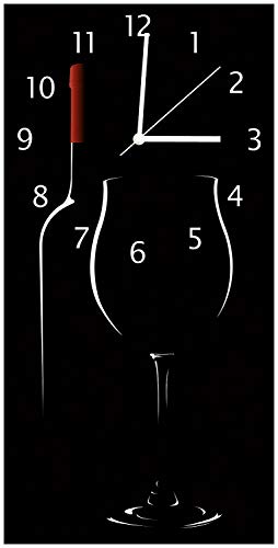 Wallario Design-Wanduhr Rotwein bei Nacht aus Glas, Motiv-Uhr Größe 30 x 60 cm, weiße Zeiger von Wallario