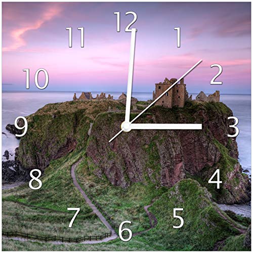 Wallario Design-Wanduhr Schloss am Meer aus Glas, Motiv-Uhr Größe 30 x 30 cm, weiße Zeiger von Wallario
