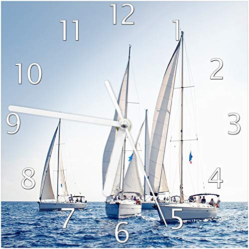 Wallario Design-Wanduhr Segelschiff auf dem Meer aus Glas, Motiv-Uhr Größe 20 x 20 cm, weiße Zeiger von Wallario