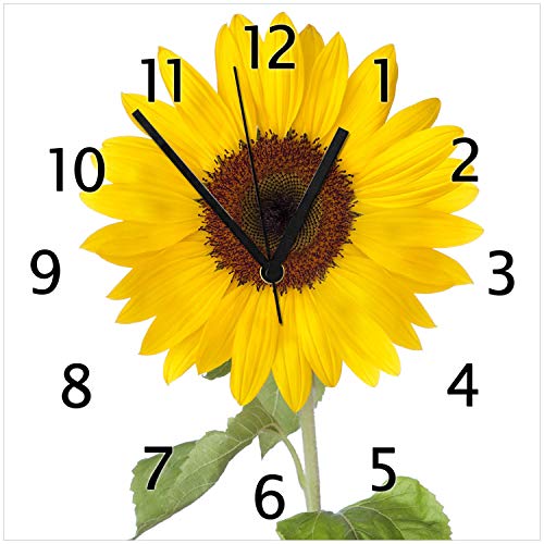 Wallario Design-Wanduhr Sonnenblume aus Glas, Motiv-Uhr Größe 30 x 30 cm, Schwarze Zeiger von Wallario