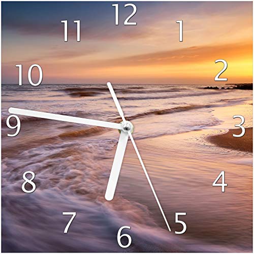 Wallario Design-Wanduhr Sonnenuntergang am Strand - Abendspaziergang aus Glas, Motiv-Uhr Größe 20 x 20 cm, weiße Zeiger Wallario Design-Wanduhr Sonnenuntergang am Strand - Abendspaziergang aus Glas, Motiv-Uhr Größe 20 x 20 cm, weiße Zeiger von Wallario