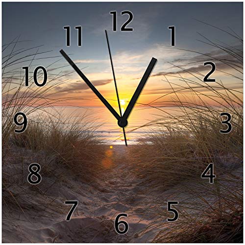 Wallario Design-Wanduhr Sonnenuntergang am Strand aus Glas, Motiv-Uhr Größe 30 x 30 cm, Schwarze Zeiger Wallario Design-Wanduhr Sonnenuntergang am Strand aus Glas, Motiv-Uhr Größe 30 x 30 cm, Schwarze Zeiger von Wallario