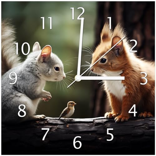 Wallario Design-Wanduhr Waldfreunde im Dialog aus Glas, Motiv-Uhr Größe 30 x 30 cm, weiße Zeiger Wallario Design-Wanduhr Waldfreunde im Dialog aus Glas, Motiv-Uhr Größe 30 x 30 cm, weiße Zeiger von Wallario