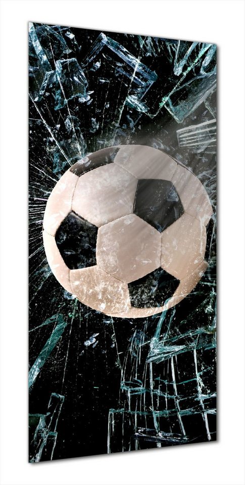 Wallario Duschrückwand Fußball - im Fenster, Splitter und Glas, (1-tlg) von Wallario