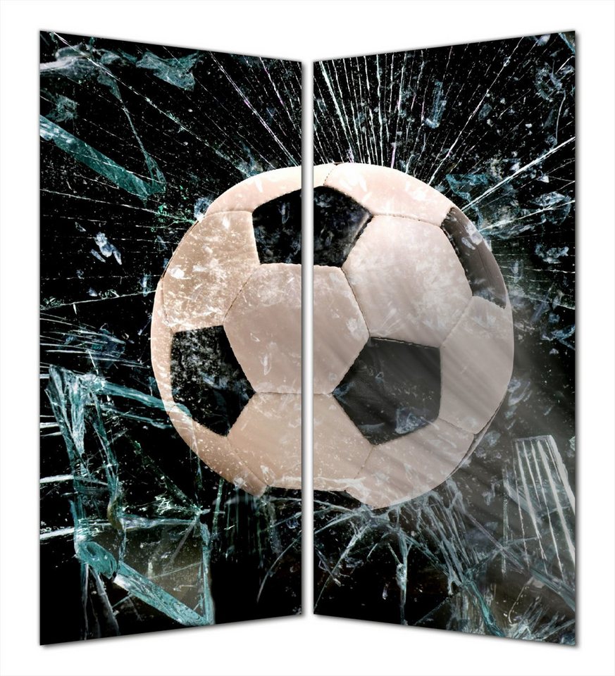 Wallario Duschrückwand Fußball - im Fenster, Splitter und Glas, (2-tlg) von Wallario