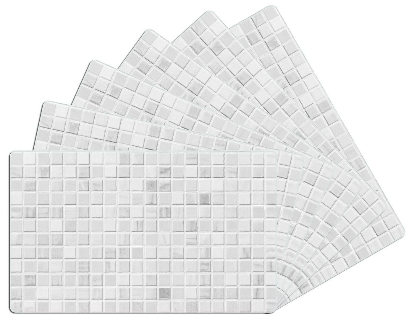 Wallario Frühstücksbrett Fliesen im Bad weiß-grau, ESG-Sicherheitsglas, (inkl. rutschfester Gummifüße 4mm, 6-St), 14x23cm von Wallario