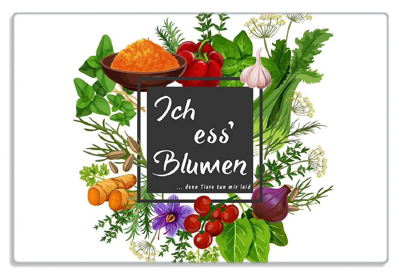 Wallario Frühstücksbrett Ich ess Blumen - Gemüse und Kräuter, (inkl. rutschfester Gummifüße 4mm, 1-St), 20x30cm von Wallario