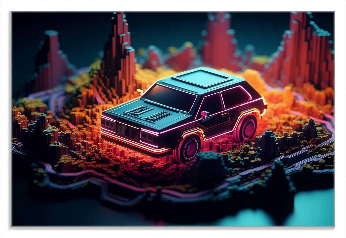 Wallario Frühstücksbrett Pixel-Roadtrip, (inkl. rutschfester Gummifüße 4mm, 1-St), 20x30cm von Wallario